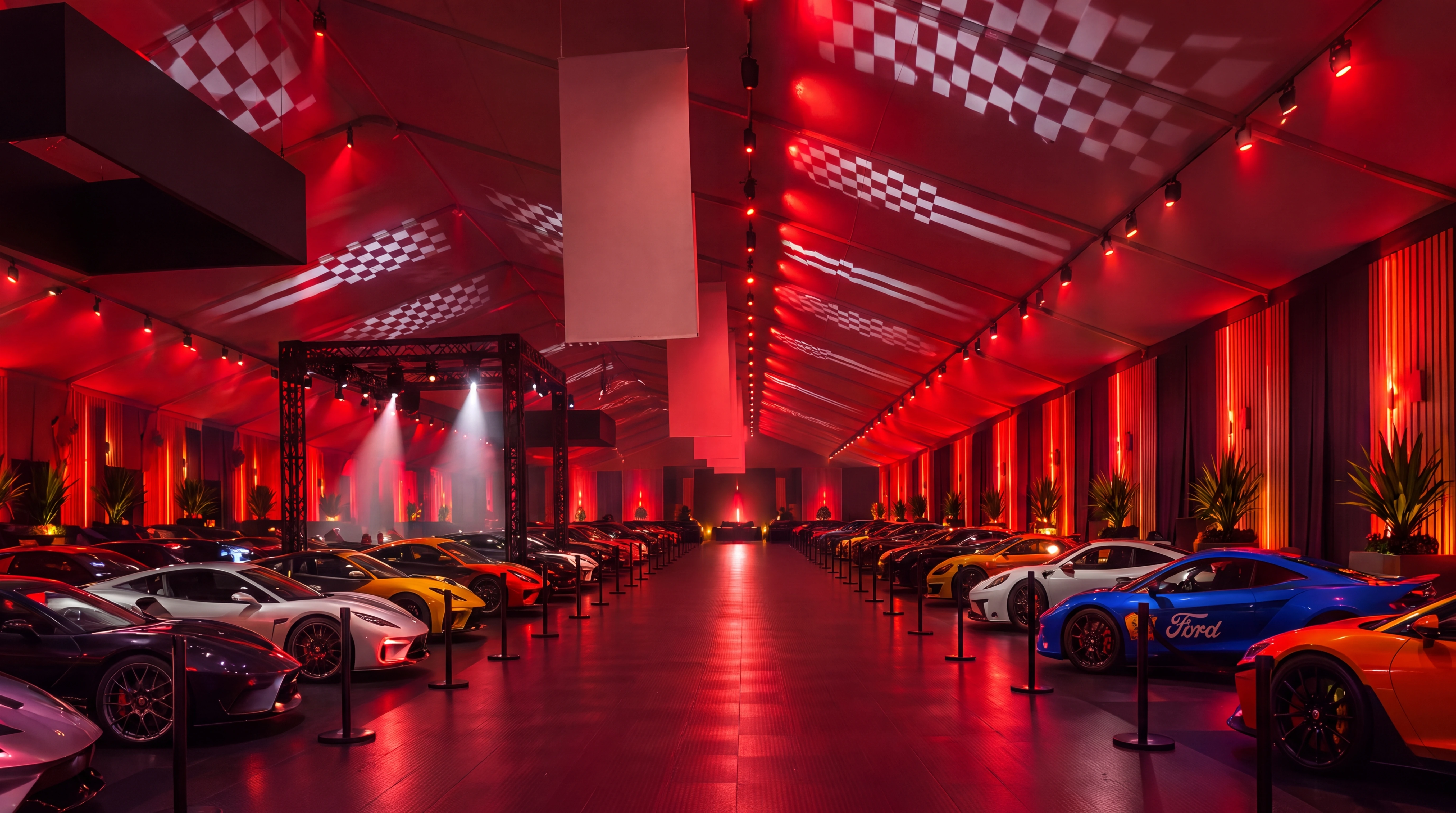 Barrett-Jackson car showcase / Racing red lighting concept / original proposal visualization
