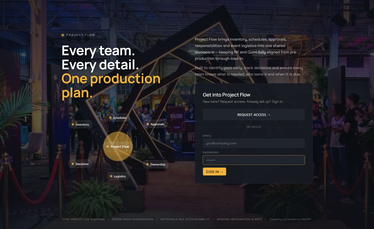 Project Flow / Welcome screen on a desktop workstation