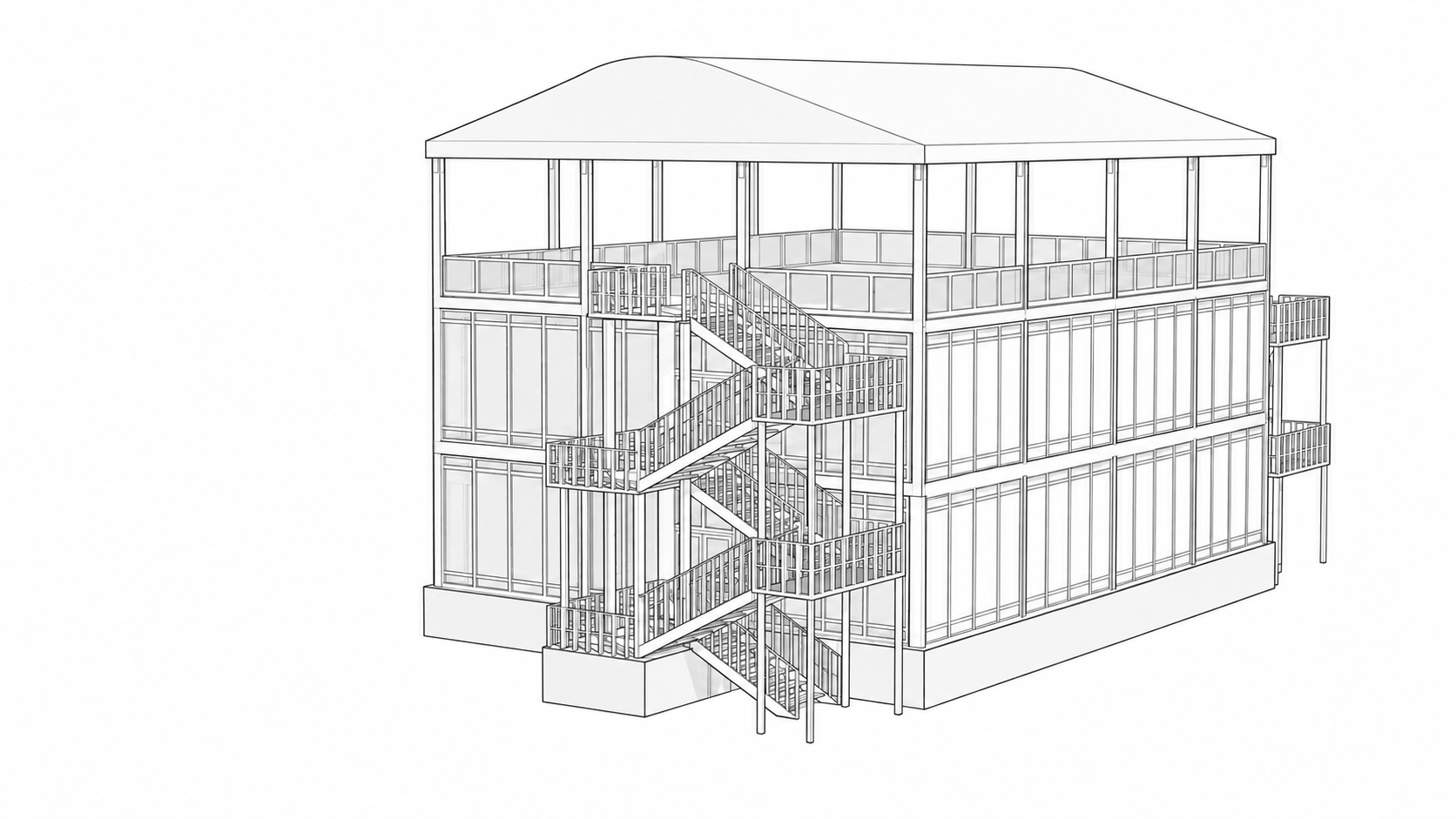 Miami pavilion only · generated wireframe-style reconstruction