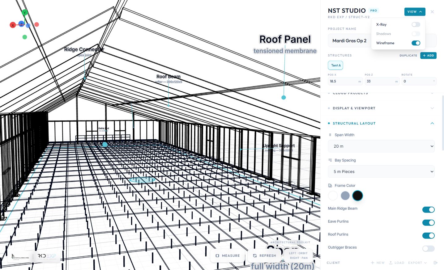 NST CAD Studio / Explore the wireframe interior, component labels and structural layout controls.